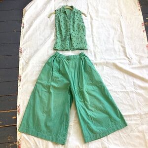 Vintage xs light green linen top, small marimekko linen pant set